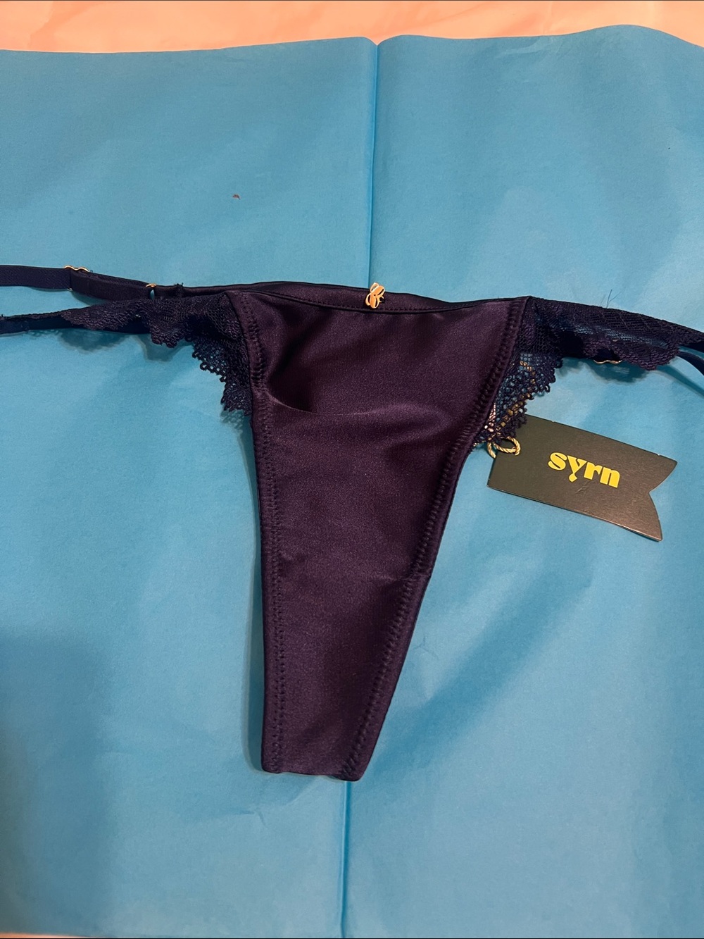 Sym Lace-Trim Thong Panty in Deep navy.